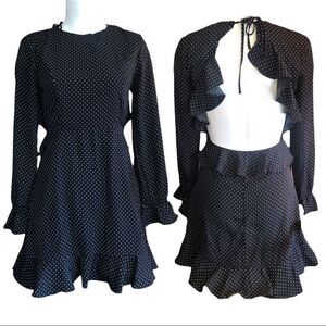 DO+BE Black Polka Dot Ruffle Sleeve Backless Dress Size Small NWOT